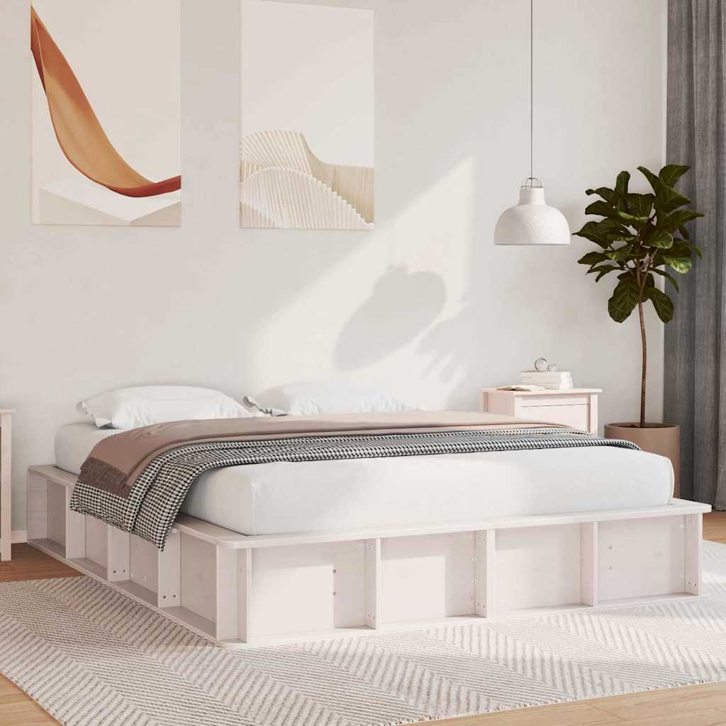 vidaXL Bed Frame White 150 x 200 cm Solid Pine Wood 1