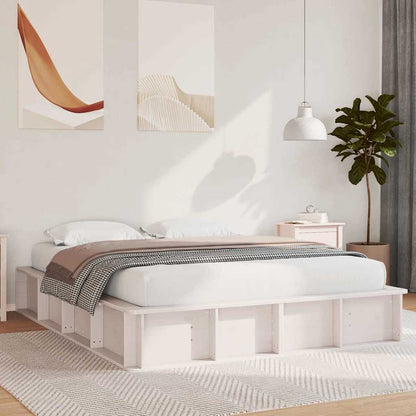 vidaXL Bed Frame White 150 x 200 cm Solid Pine Wood 1