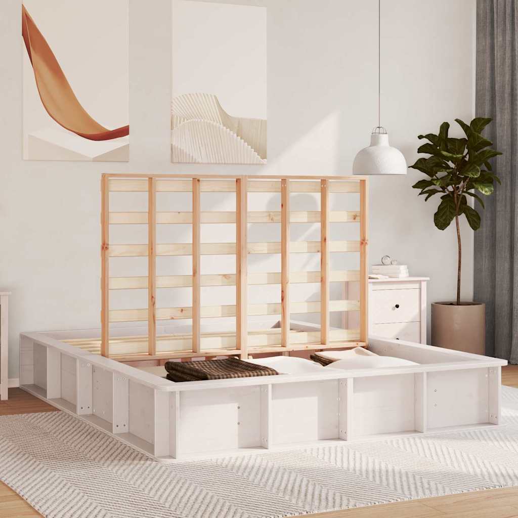vidaXL Bed Frame White 150 x 200 cm Solid Pine Wood 3