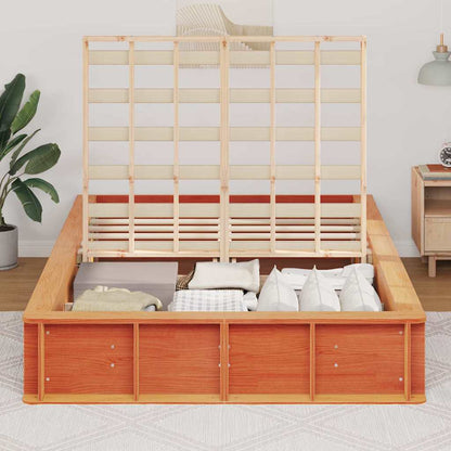 vidaXL Bed Frame Wax Brown 135 x 190 cm Solid Pine Wood 3