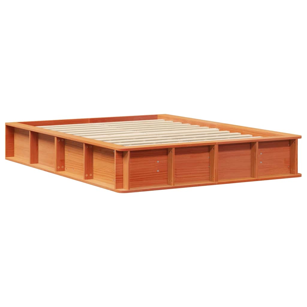 vidaXL Bed Frame Wax Brown 135 x 190 cm Solid Pine Wood 4