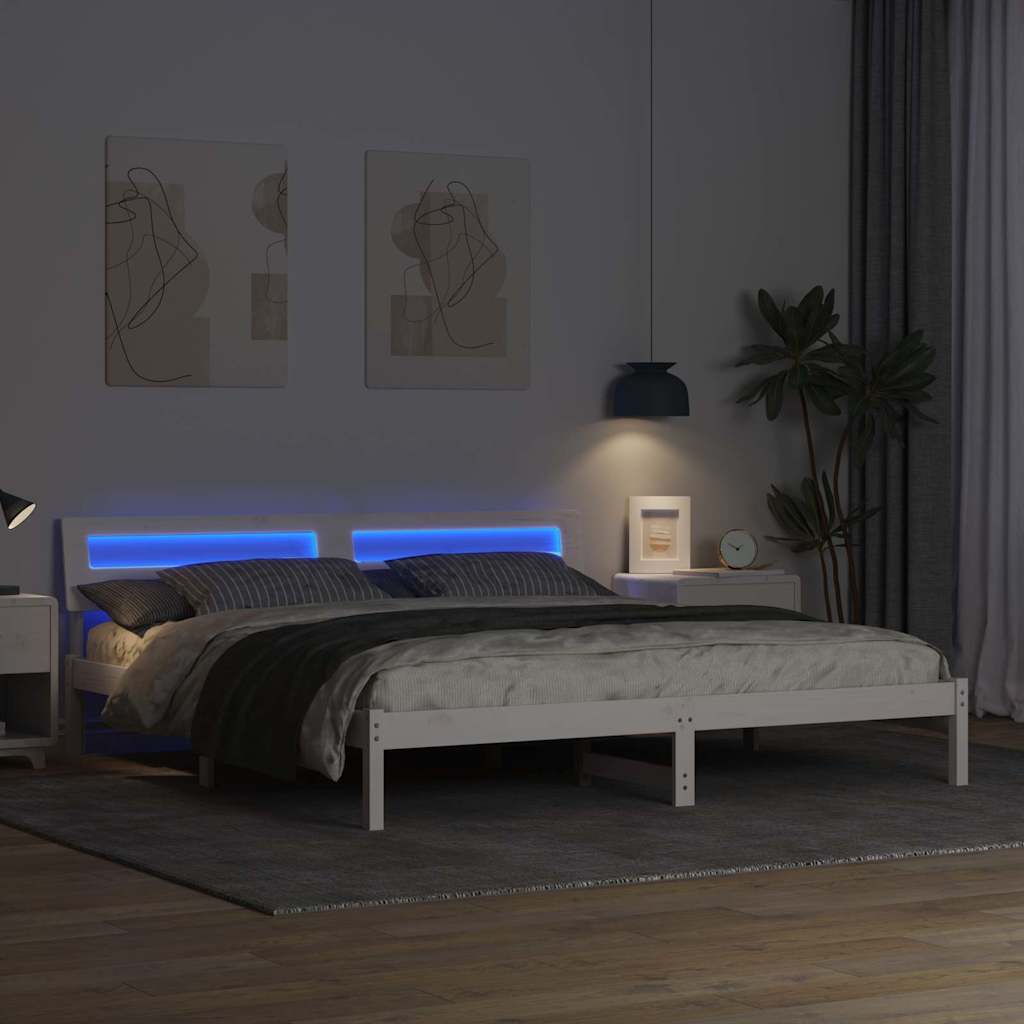 vidaXL Bed Frame with Headboard White 200 x 200 cm Solid Pine Wood 4