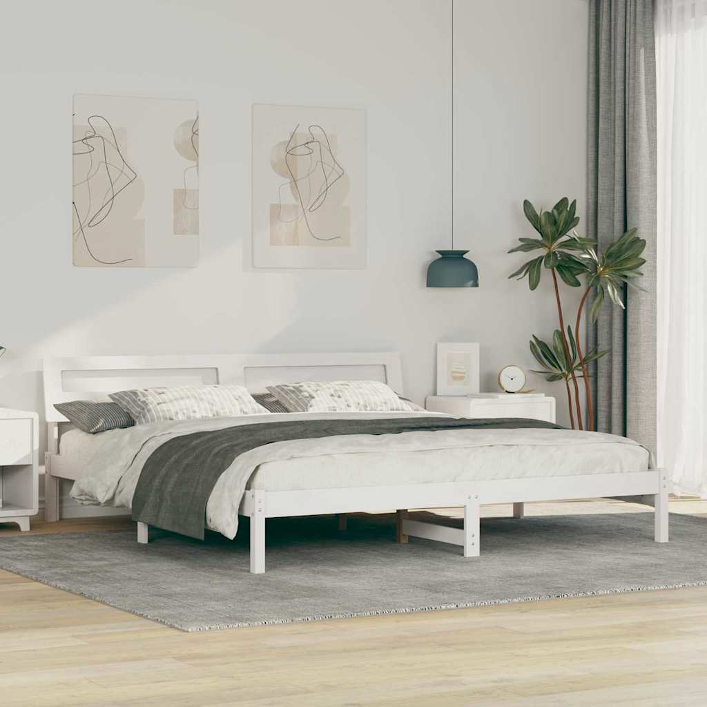 vidaXL Bed Frame with Headboard White 200 x 200 cm Solid Pine Wood 1