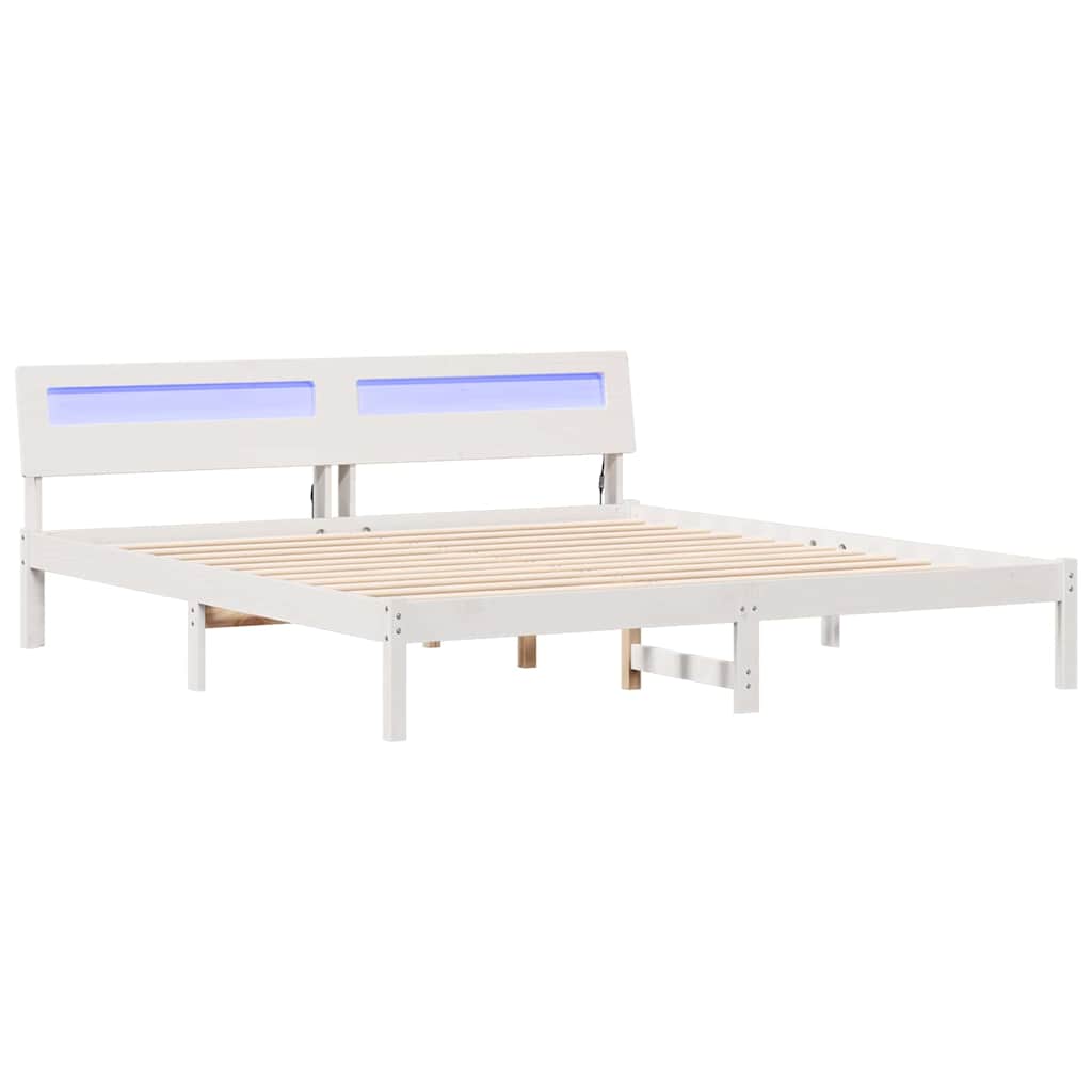 vidaXL Bed Frame with Headboard White 200 x 200 cm Solid Pine Wood 2