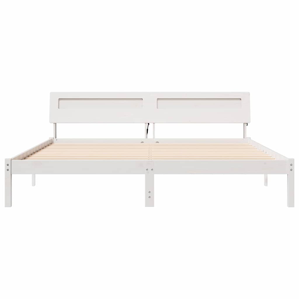 vidaXL Bed Frame with Headboard White 200 x 200 cm Solid Pine Wood 5