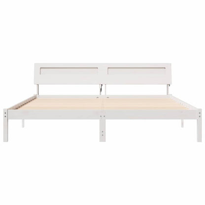 vidaXL Bed Frame with Headboard White 200 x 200 cm Solid Pine Wood 5