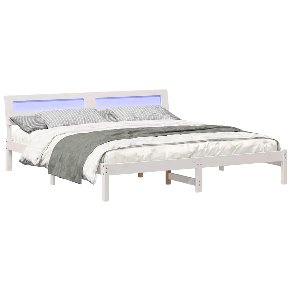 vidaXL Bed Frame with Headboard White 200 x 200 cm Solid Pine Wood 3