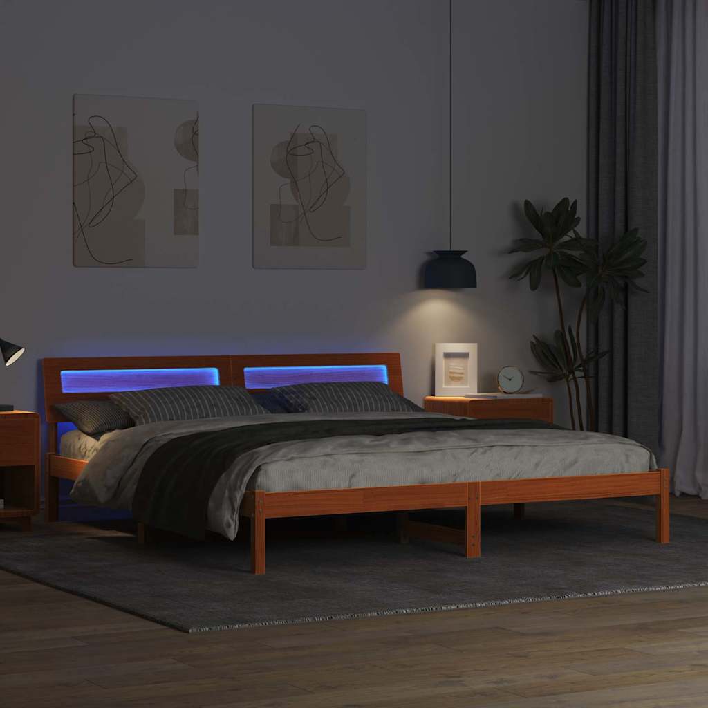 vidaXL Bed Frame with Headboard Brown 200 x 200 cm Solid Pine Wood 4