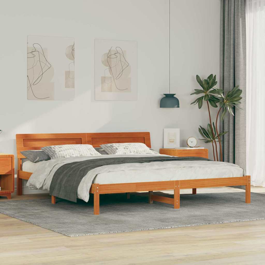 vidaXL Bed Frame with Headboard Brown 200 x 200 cm Solid Pine Wood 1