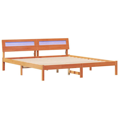 vidaXL Bed Frame with Headboard Brown 200 x 200 cm Solid Pine Wood 2