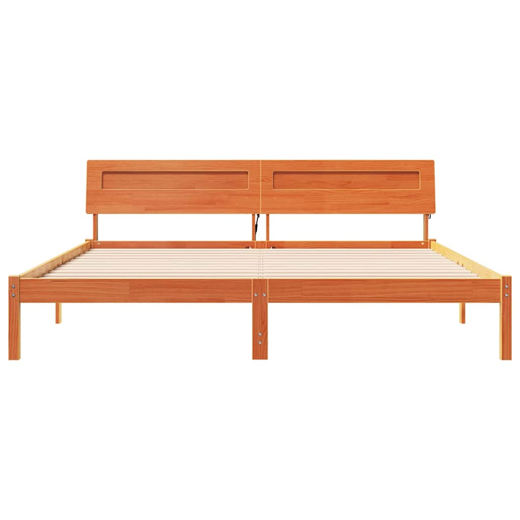 vidaXL Bed Frame with Headboard Brown 200 x 200 cm Solid Pine Wood 5