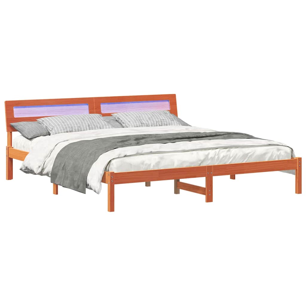 vidaXL Bed Frame with Headboard Brown 200 x 200 cm Solid Pine Wood 3