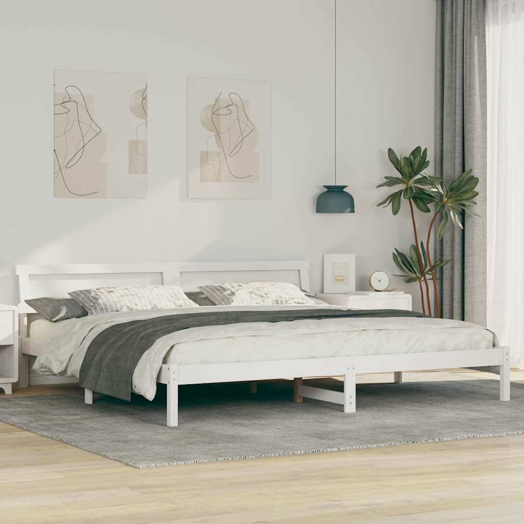 vidaXL Bed Frame with Headboard White 200 x 200 cm Solid Pine Wood 1
