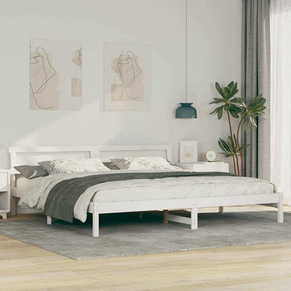 vidaXL Bed Frame with Headboard White 200 x 200 cm Solid Pine Wood 1