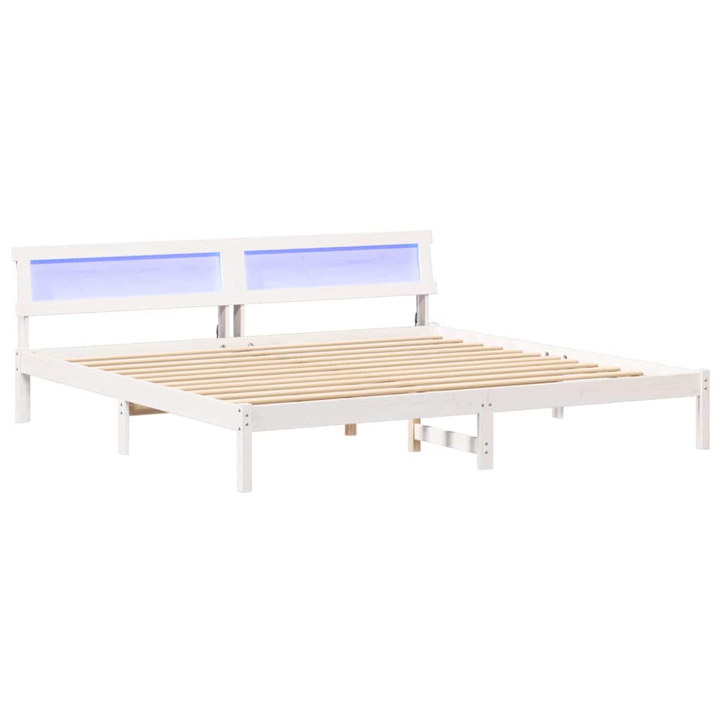 vidaXL Bed Frame with Headboard White 200 x 200 cm Solid Pine Wood 2