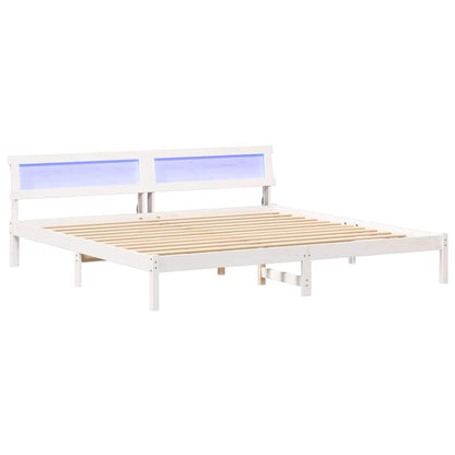vidaXL Bed Frame with Headboard White 200 x 200 cm Solid Pine Wood 2