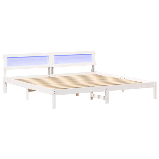 vidaXL Bed Frame with Headboard White 200 x 200 cm Solid Pine Wood 2