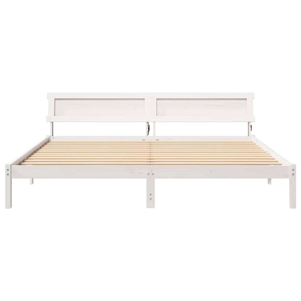 vidaXL Bed Frame with Headboard White 200 x 200 cm Solid Pine Wood 5