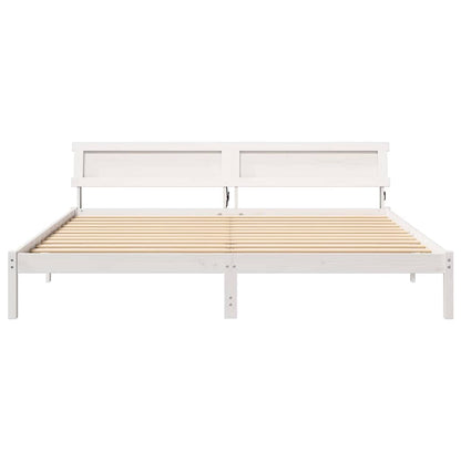 vidaXL Bed Frame with Headboard White 200 x 200 cm Solid Pine Wood 5