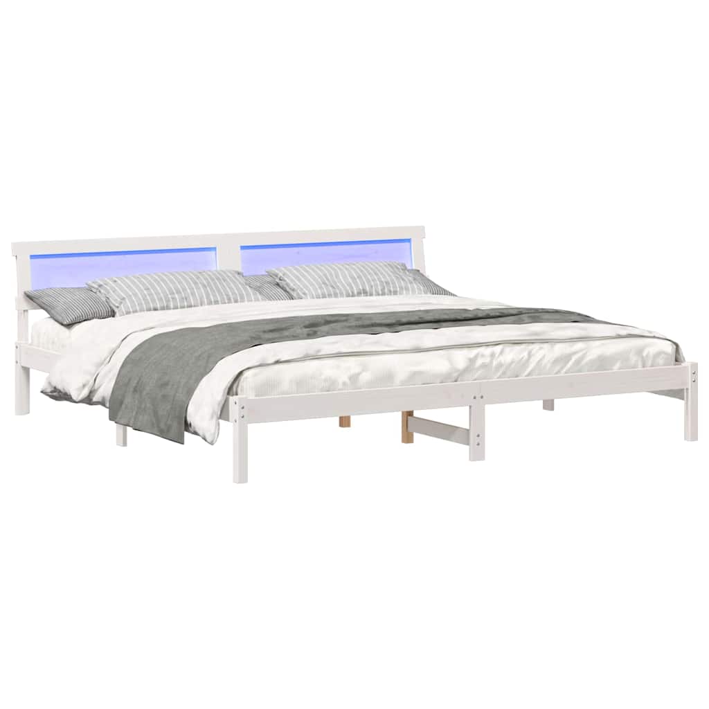 vidaXL Bed Frame with Headboard White 200 x 200 cm Solid Pine Wood 3