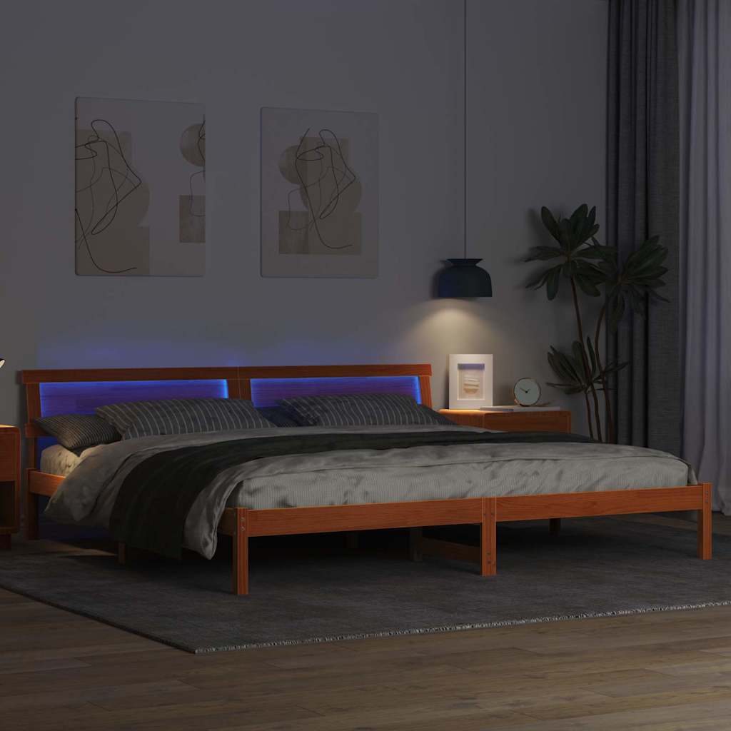 vidaXL Bed Frame with Headboard Wax Brown 200 x 200 cm Solid Pine Wood 4