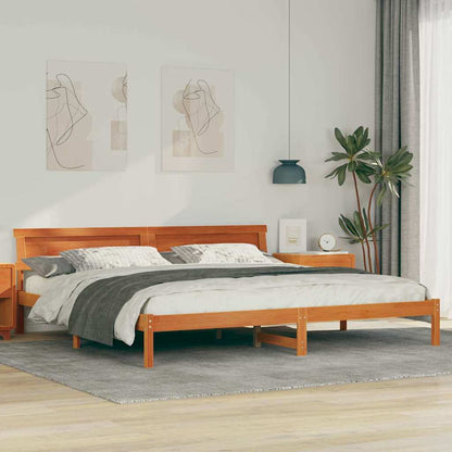 vidaXL Bed Frame with Headboard Wax Brown 200 x 200 cm Solid Pine Wood 1