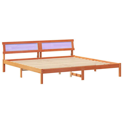 vidaXL Bed Frame with Headboard Wax Brown 200 x 200 cm Solid Pine Wood 2