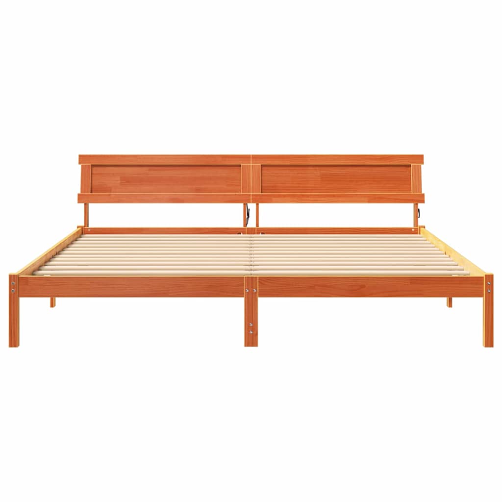 vidaXL Bed Frame with Headboard Wax Brown 200 x 200 cm Solid Pine Wood 5