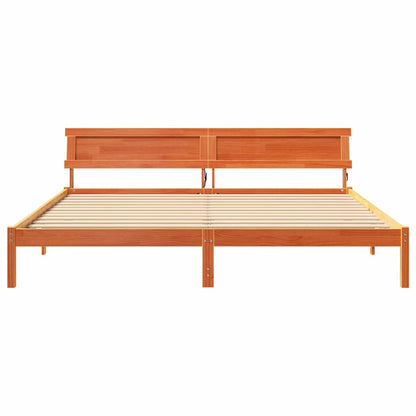 vidaXL Bed Frame with Headboard Wax Brown 200 x 200 cm Solid Pine Wood 5