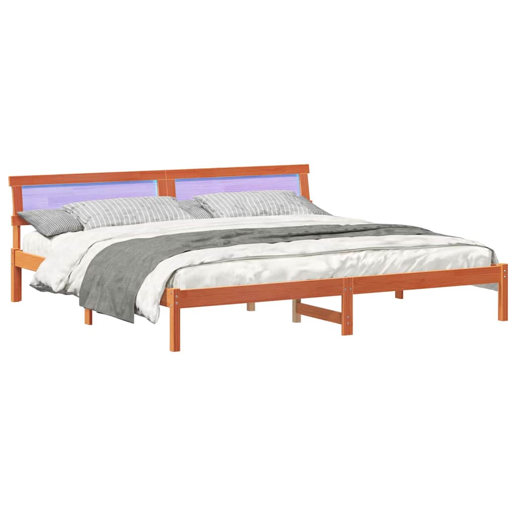 vidaXL Bed Frame with Headboard Wax Brown 200 x 200 cm Solid Pine Wood 3