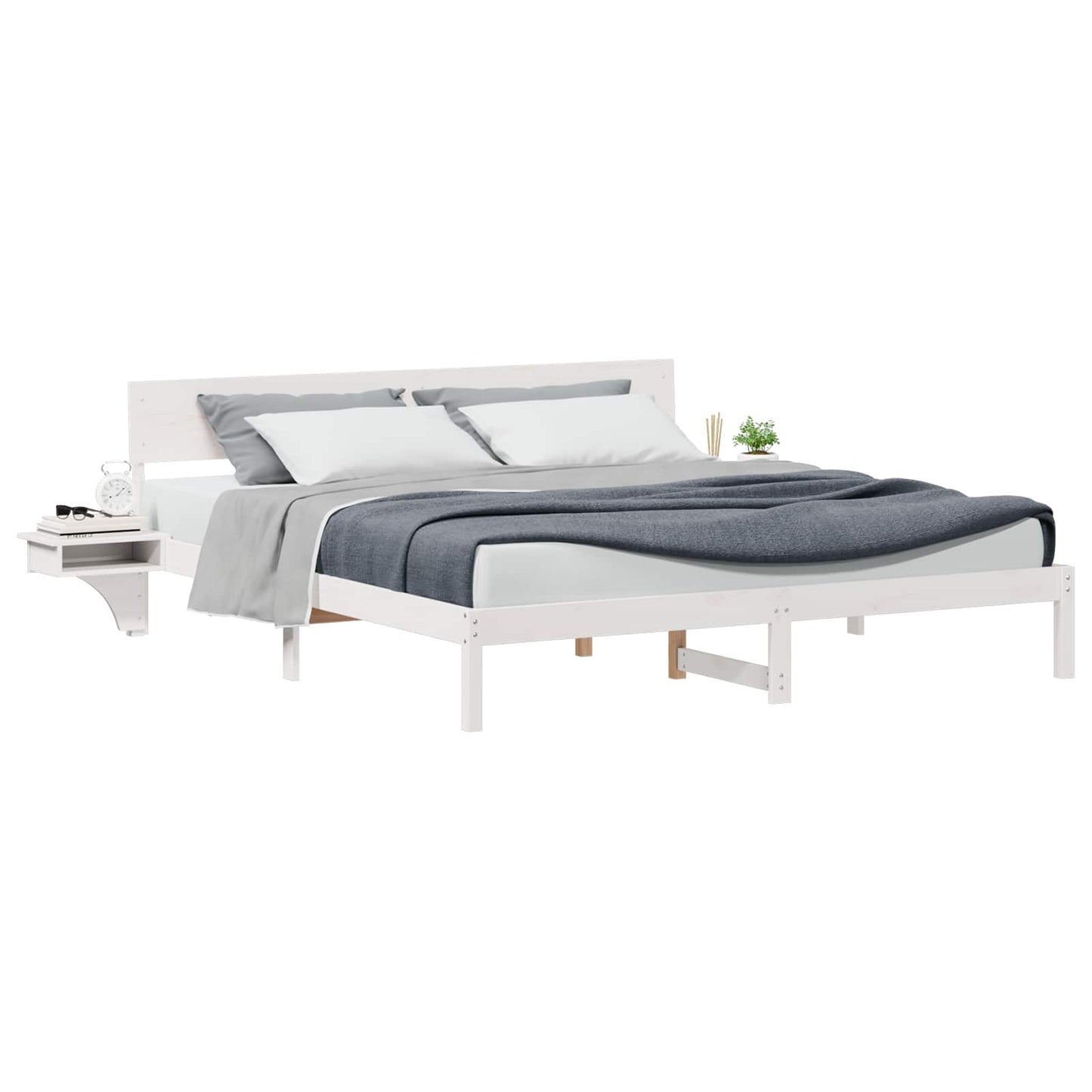 vidaXL Bed Frame with Headboard White 200 x 200 cm Solid Pine Wood 2