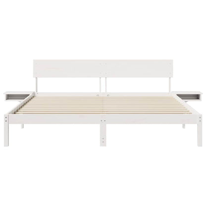 vidaXL Bed Frame with Headboard White 200 x 200 cm Solid Pine Wood 5