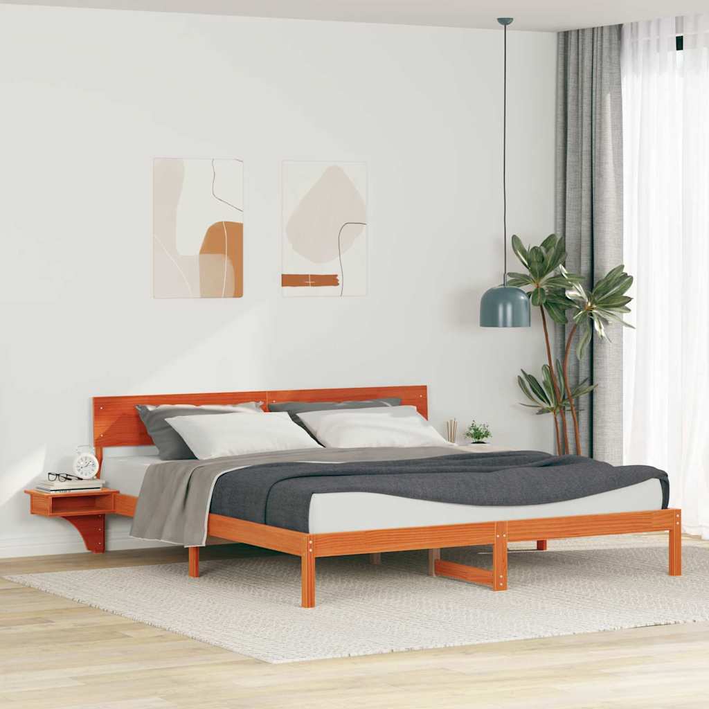 vidaXL Bed Frame with Headboard Wax Brown 200 x 200 cm Solid Pine Wood 1