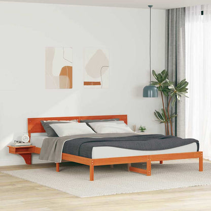vidaXL Bed Frame with Headboard Wax Brown 200 x 200 cm Solid Pine Wood 1