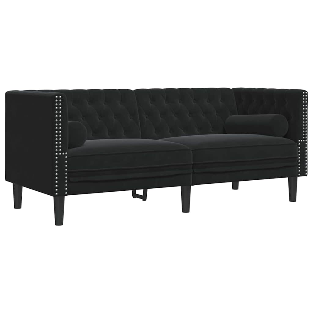 Sofa 174 x 74.5 x 70.5 cm Velvet Black 2-seater