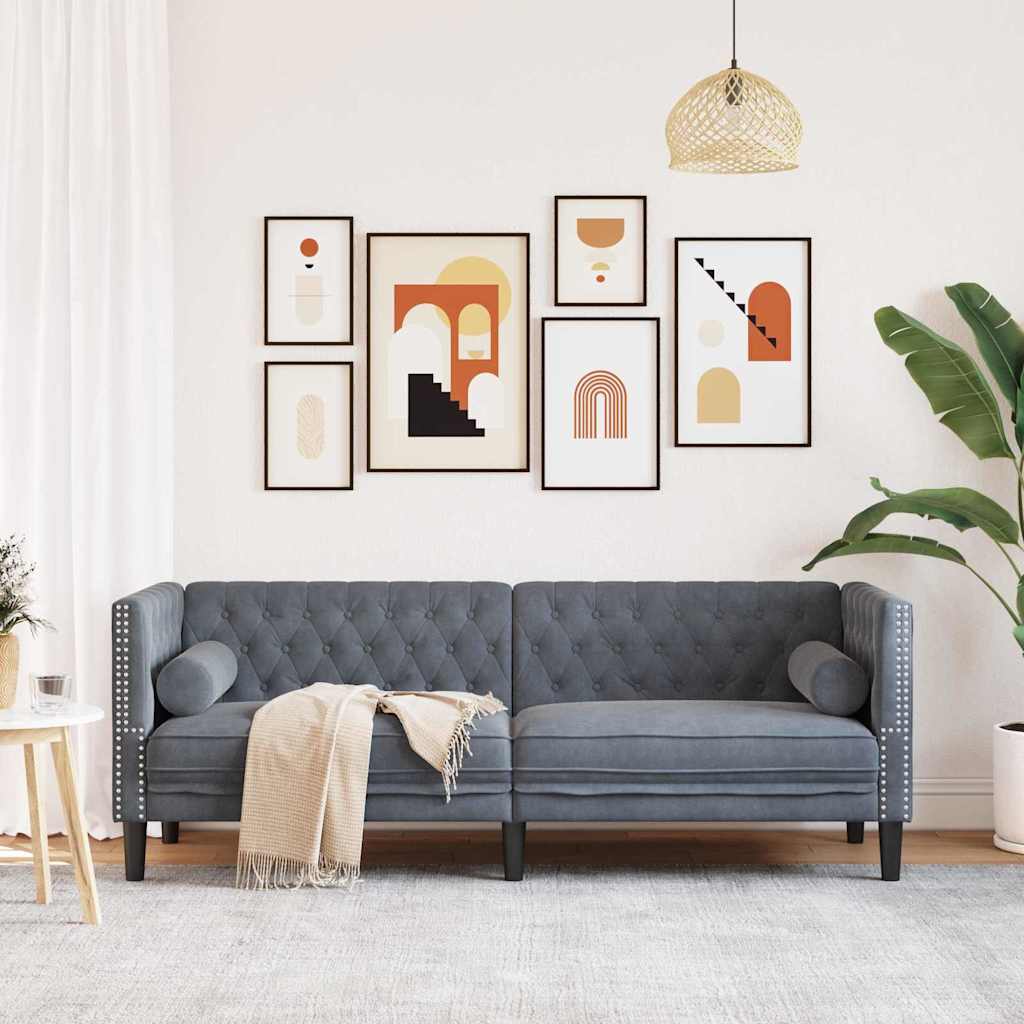 Sofa 174 x 74.5 x 70.5 cm Velvet Dark grey 3-seater