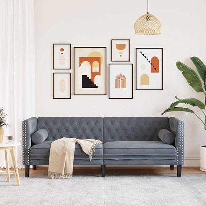 Sofa 174 x 74.5 x 70.5 cm Velvet Dark grey 3-seater