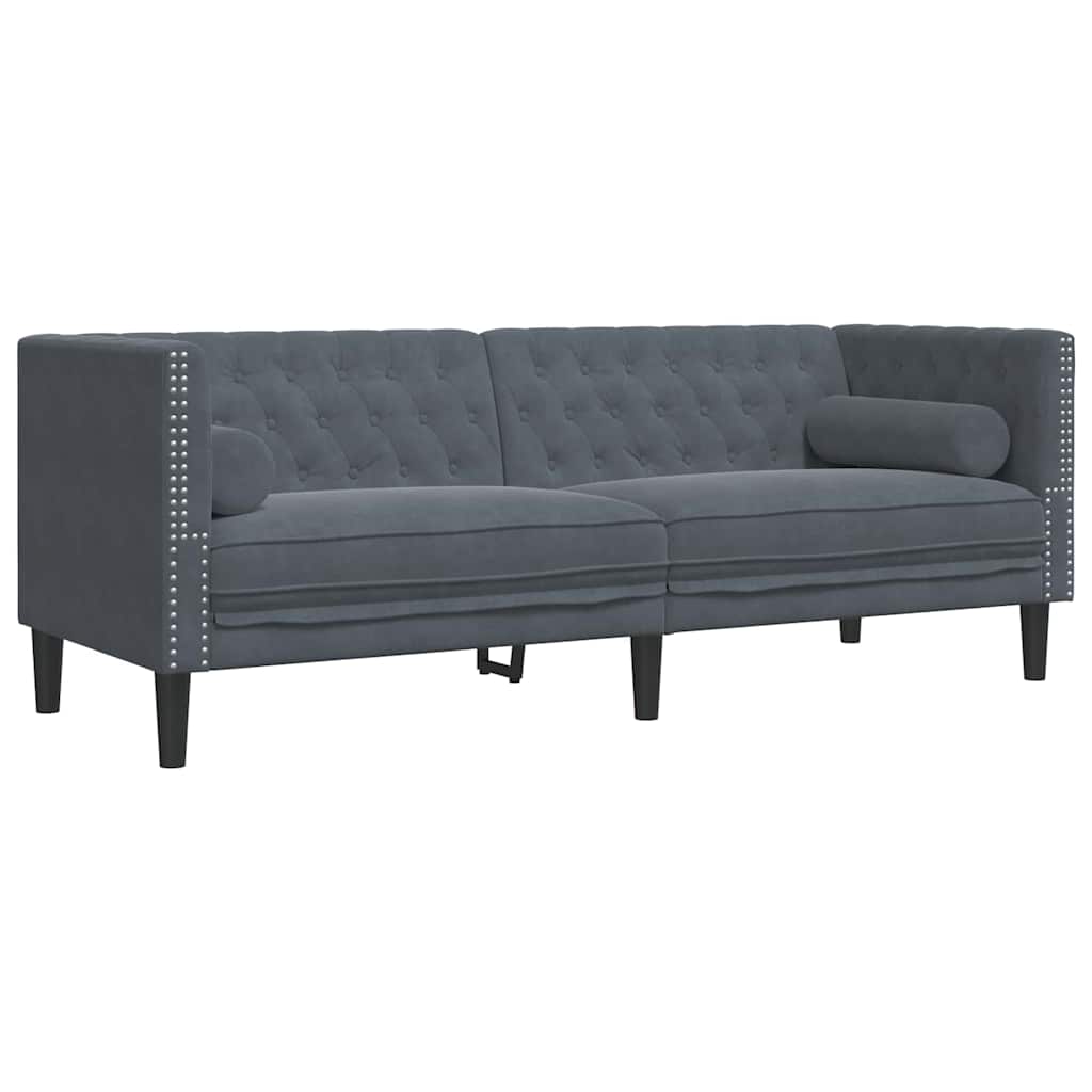 Sofa 174 x 74.5 x 70.5 cm Velvet Dark grey 3-seater