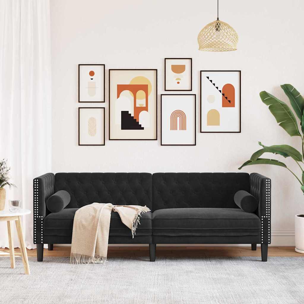 Sofa 174 x 74.5 x 70.5 cm Velvet Black 3-seater
