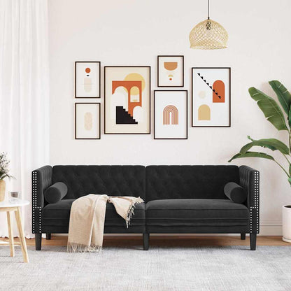 Sofa 174 x 74.5 x 70.5 cm Velvet Black 3-seater