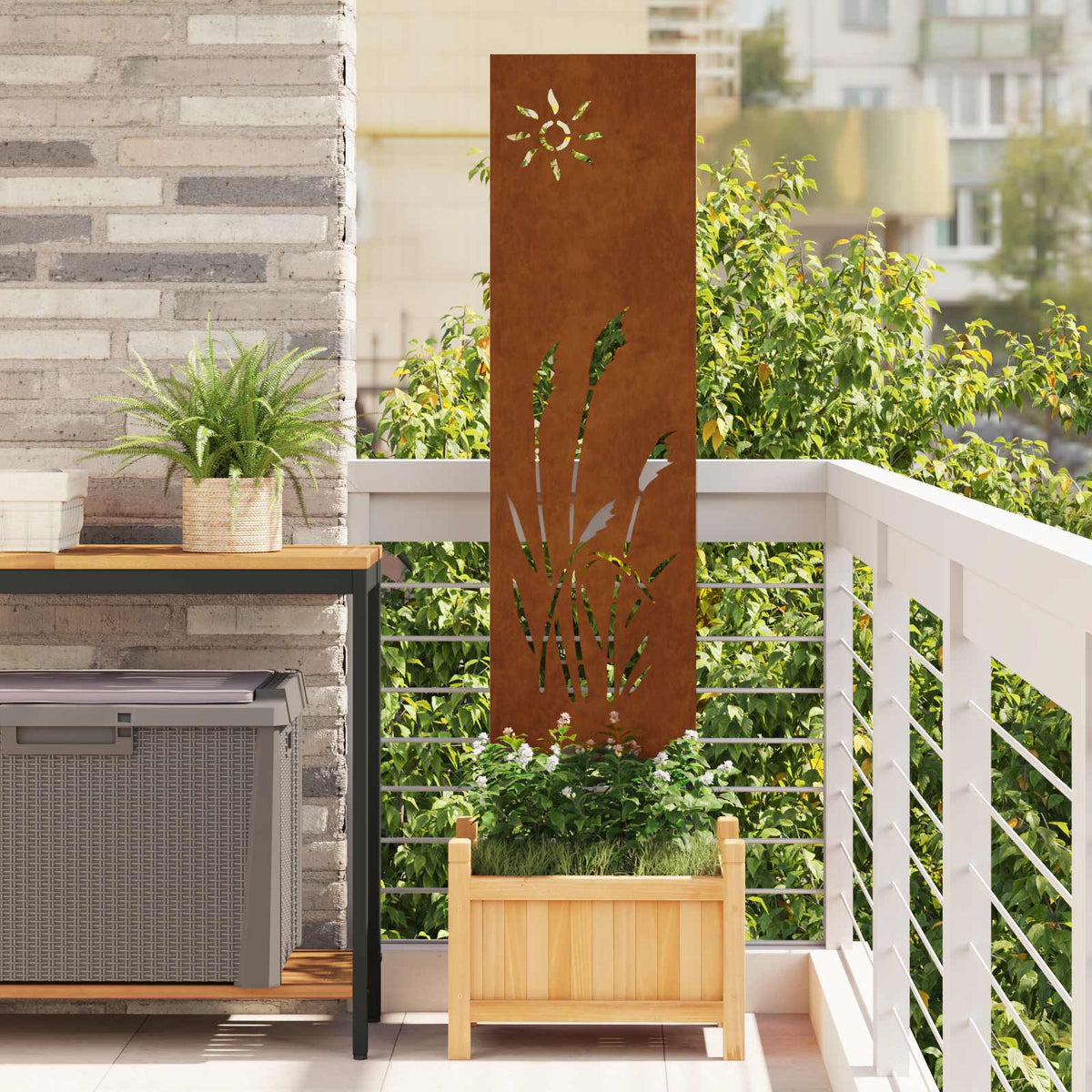 Garden Privacy Screen Rusty 32 x 140 cm Weathering Steel Sun
