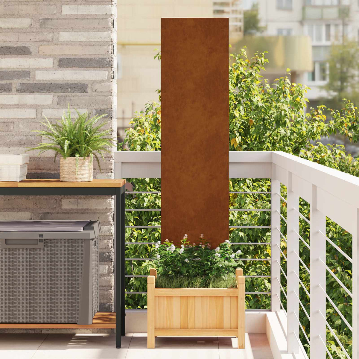Garden Privacy Screen Rusty 32 x 140 cm Weathering Steel Plain