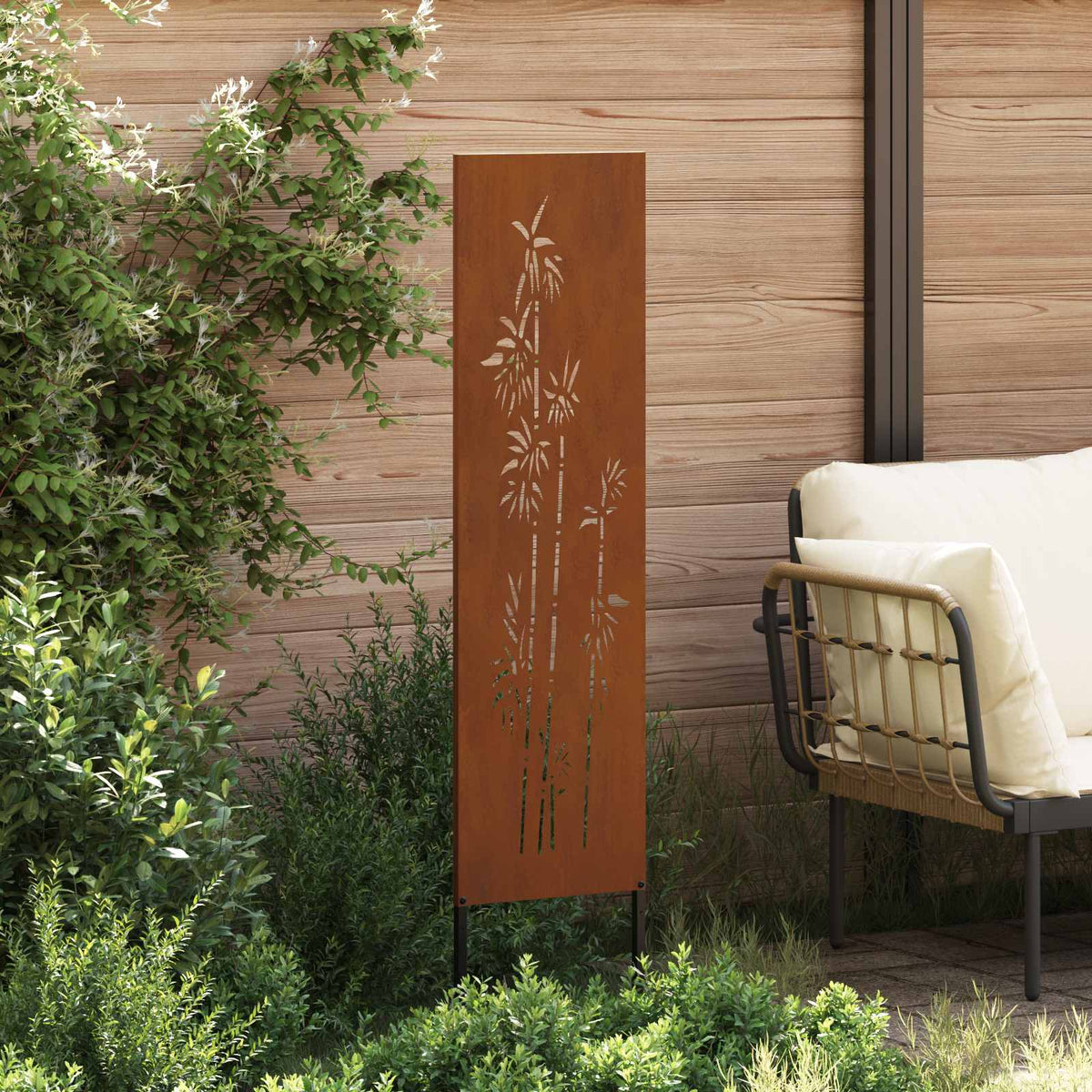 Garden Privacy Screen Rusty 32 x 140 cm Weathering Steel Bamboo