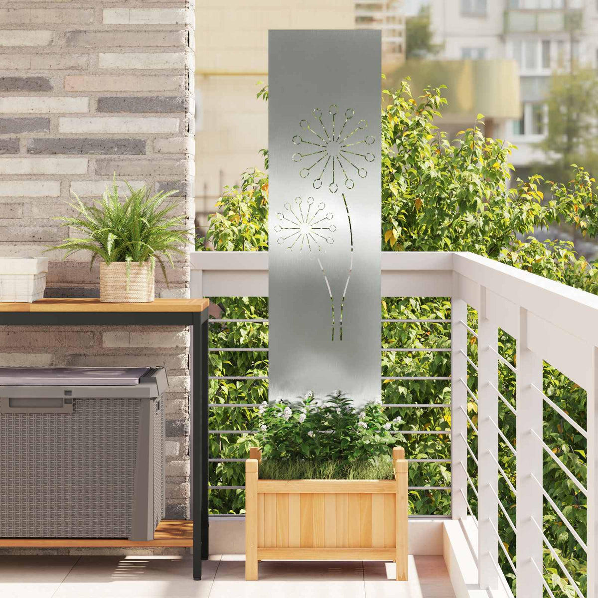 Garden Privacy Screen Silver 32 x 140 cm Galvanised Steel Round