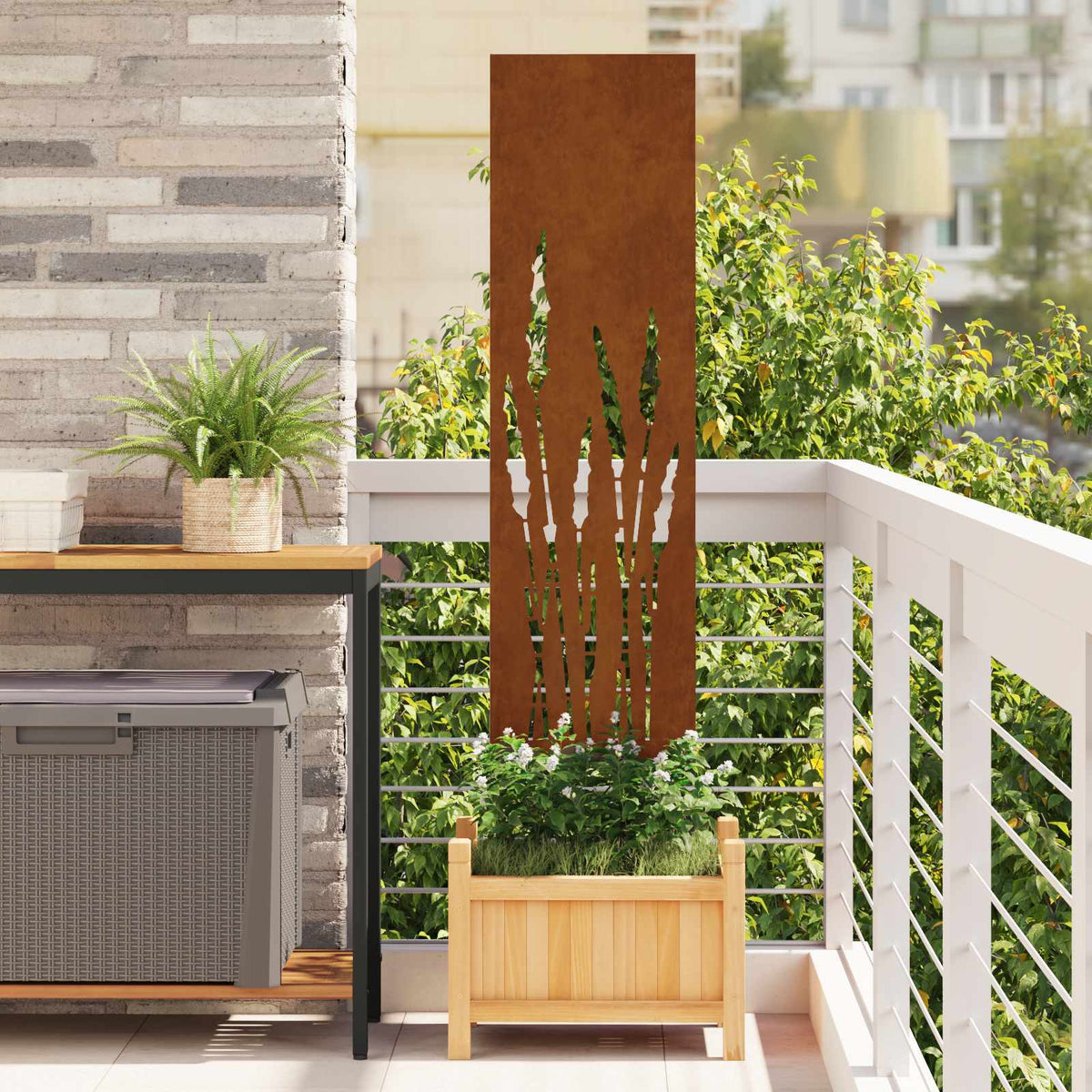 Garden Privacy Screen Rusty 32 x 140 cm Weathering Steel Grass