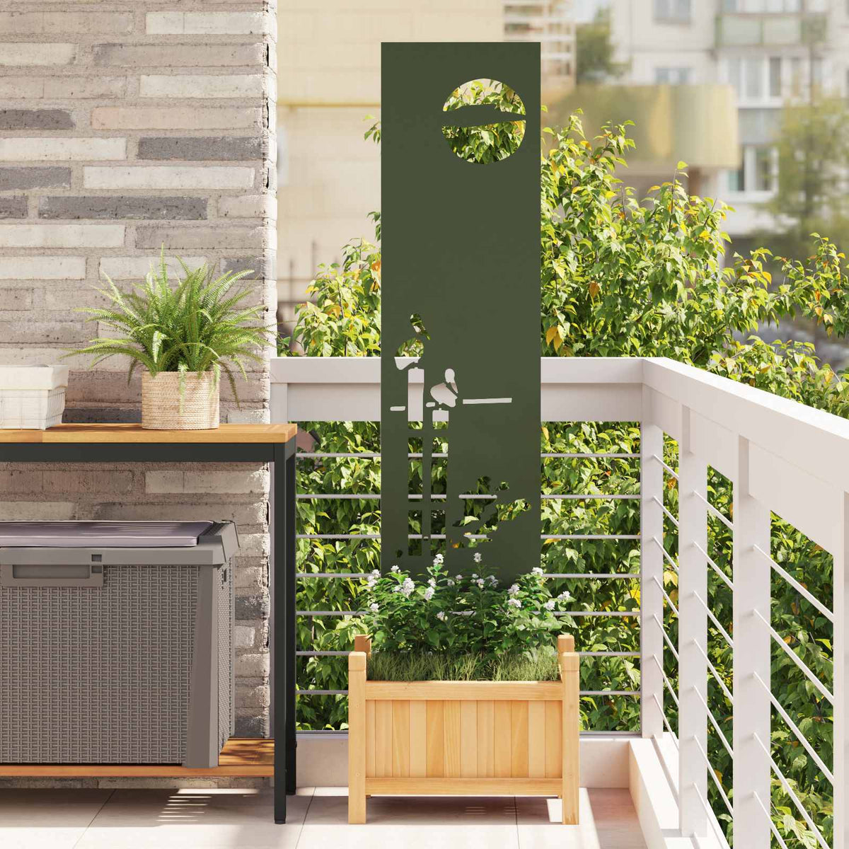 Garden Privacy Screen Cold-rolled steel 32 x 140 cm Olive Green Abstract