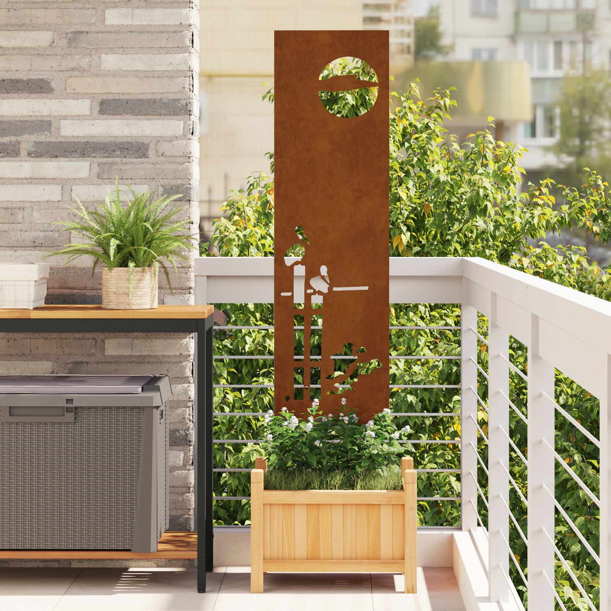 Garden Privacy Screen Rusty 32 x 140 cm Weathering Steel Abstract