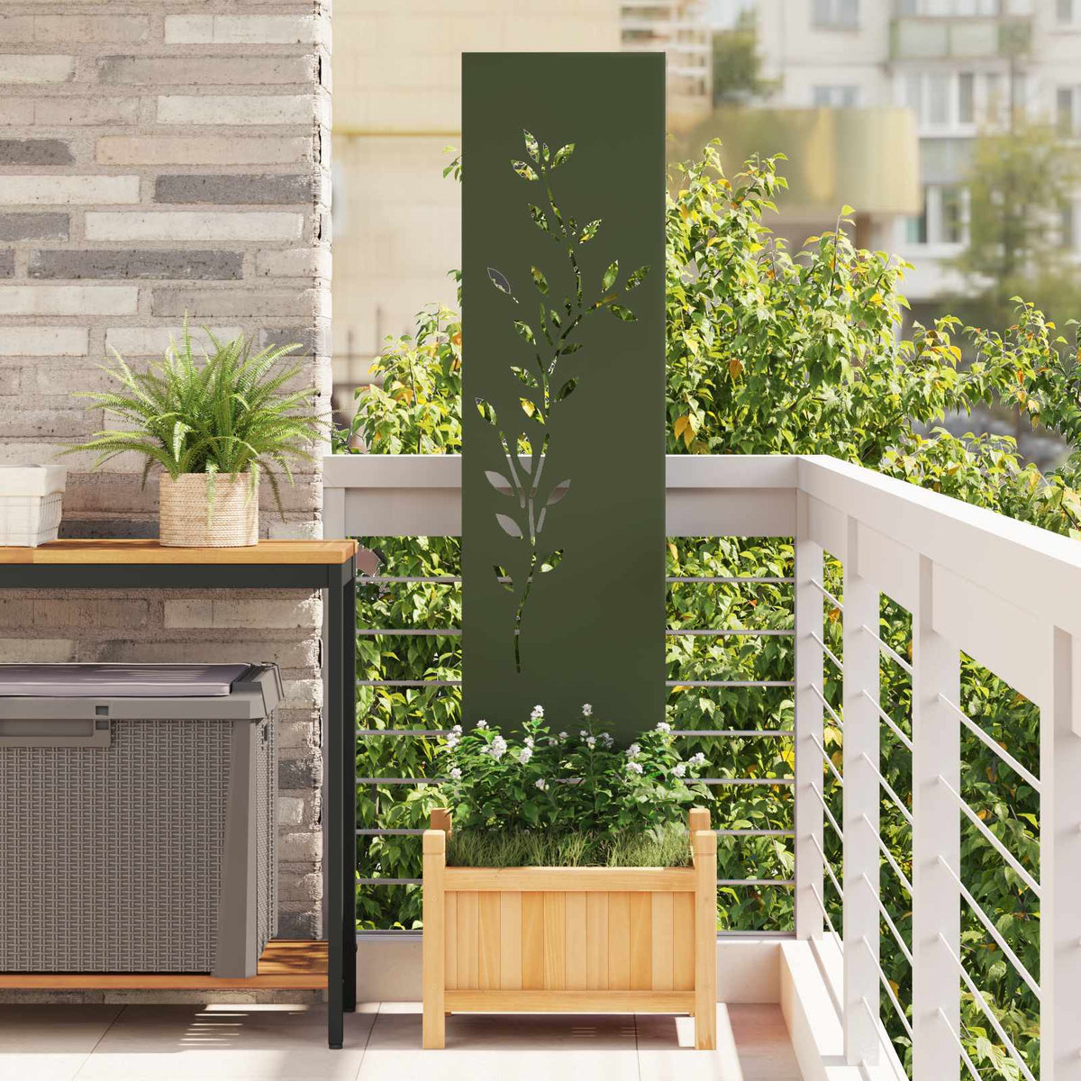 Garden Privacy Screen Cold-rolled steel 32 x 140 cm Olive Green Leaf
