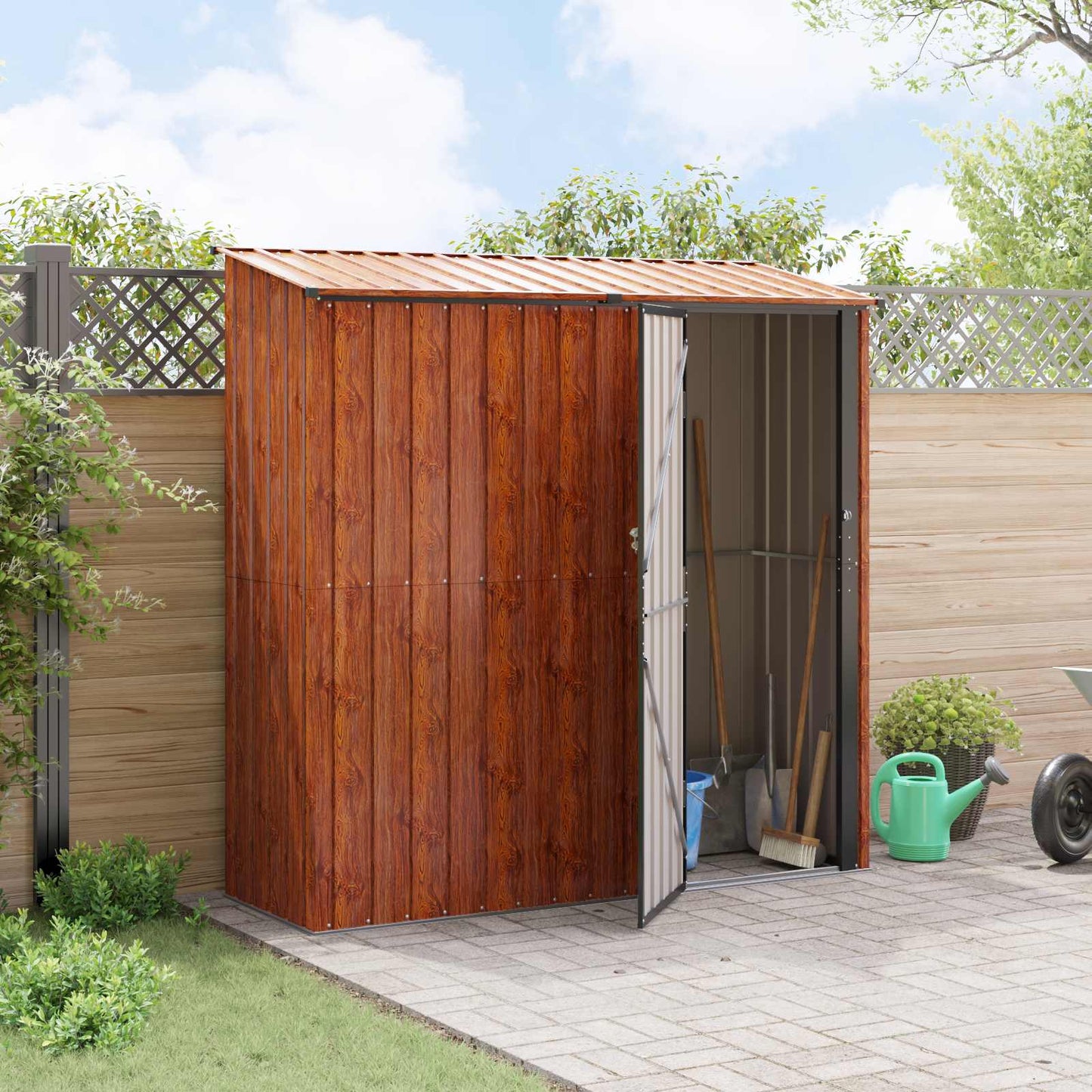 vidaXL Garden Sheds Brown 203.5 x 73 x 200 cm Metal 4