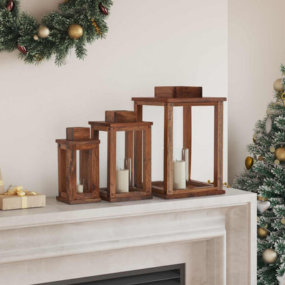 vidaXL Lantern 3 pcs Natural 30 x 30 x 44 cm Mahogany Wood 3